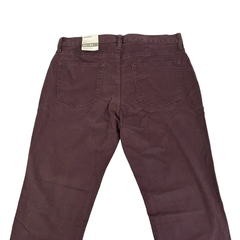 New Mens Old Navy Chino Khaki Pants Size 32x32 Slim Flex Burgundy